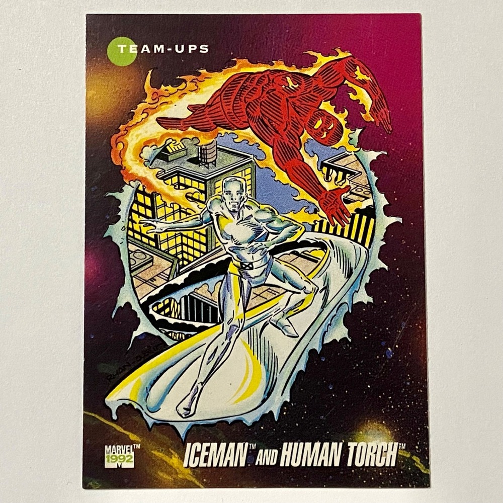 Vintage Marvel Universe 1992 Iceman Human Torch Team-Up X-Men Impel Card #82 GUC